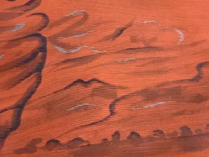 アンティーク　塩瀬手描き遠山風景模様刺繍名古屋帯